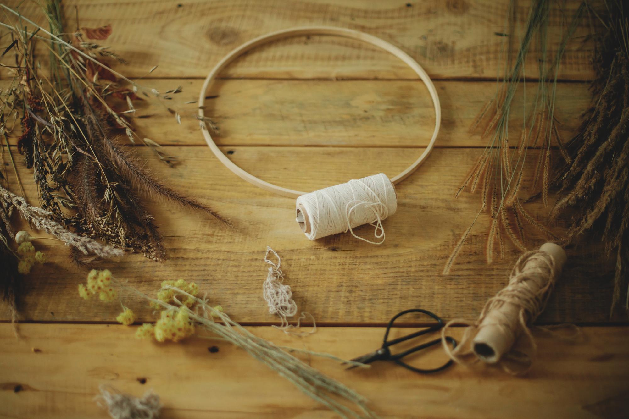 workspace with threads and hoops